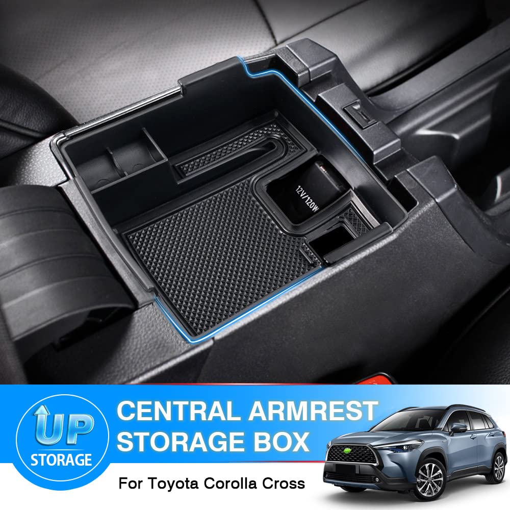 Compatible with Center Console Organizer Toyota Corolla 2019-2026/ Corolla Cross 2022-2026 Accessories Middle Console Tray Car Armrest Storage Box Container with Non-Slip Silicone Mats
