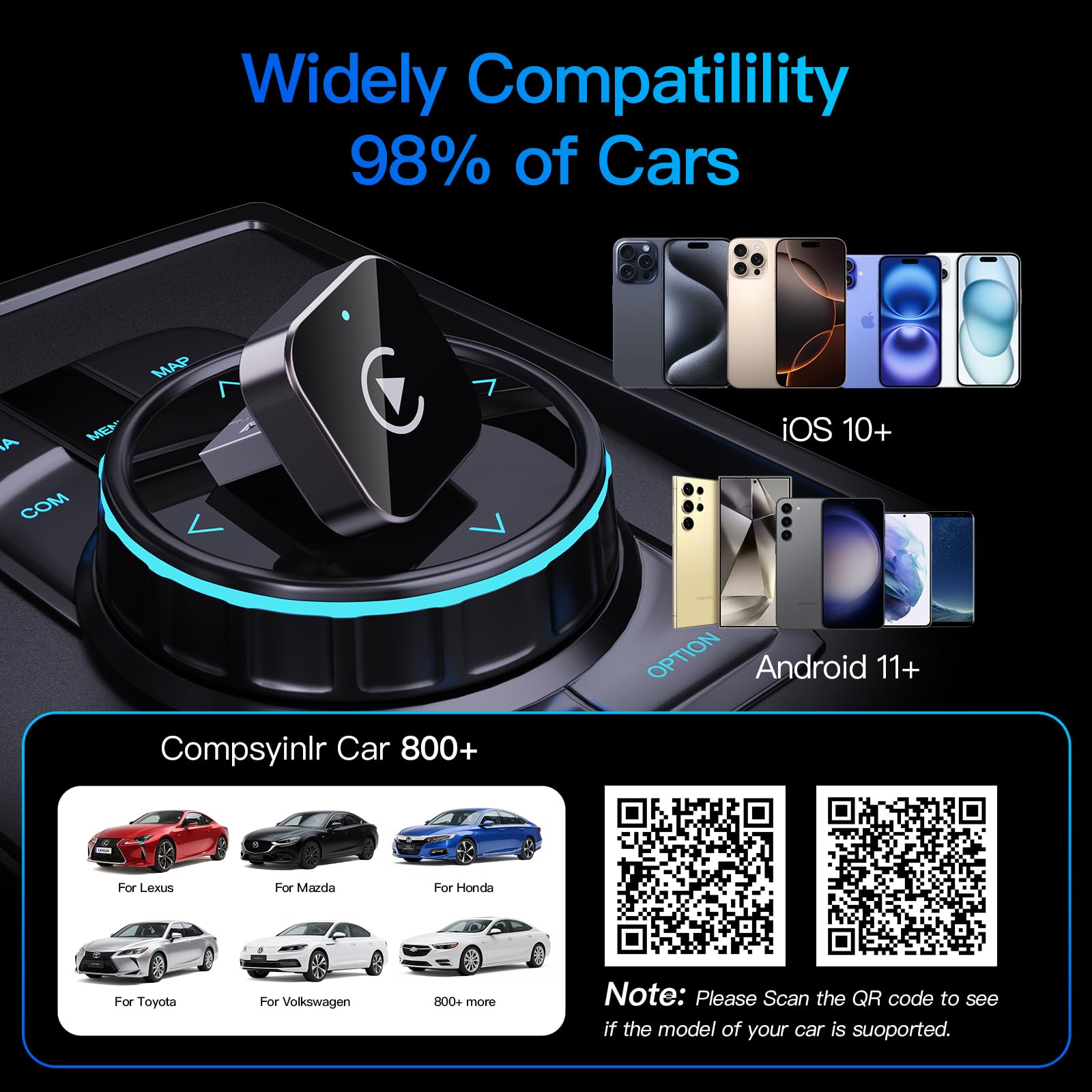 2-in-1 Wireless CarPlay & Android Auto Adapter | No Latency Mini Dongle