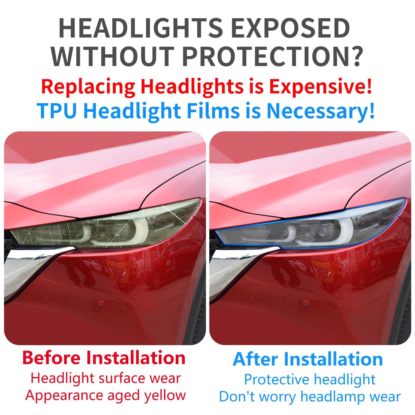 Clear TPU Headlight Protection Film for Mazda CX-5 2022-2025 — Pre-Cut Invisible PPF, Anti-Yellowing 5-Piece Kit - Goecice