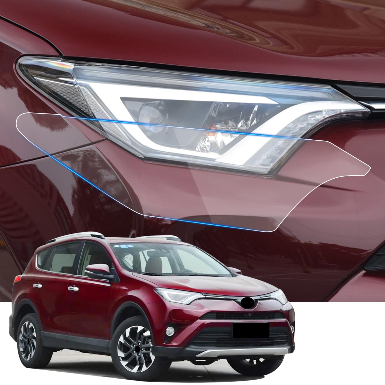 Clear TPU Headlight Protection Film for Toyota RAV4 2016-2018 & Hybrid — Pre-Cut Invisible PPF, Anti-Yellowing 5-Piece Kit - Goecice