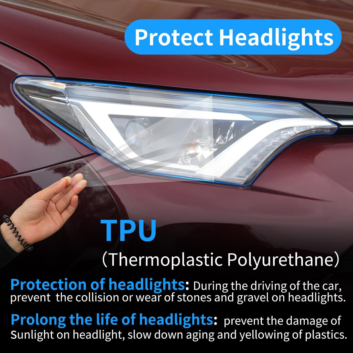 Clear TPU Headlight Protection Film for Toyota RAV4 2016-2018 & Hybrid — Pre-Cut Invisible PPF, Anti-Yellowing 5-Piece Kit - Goecice