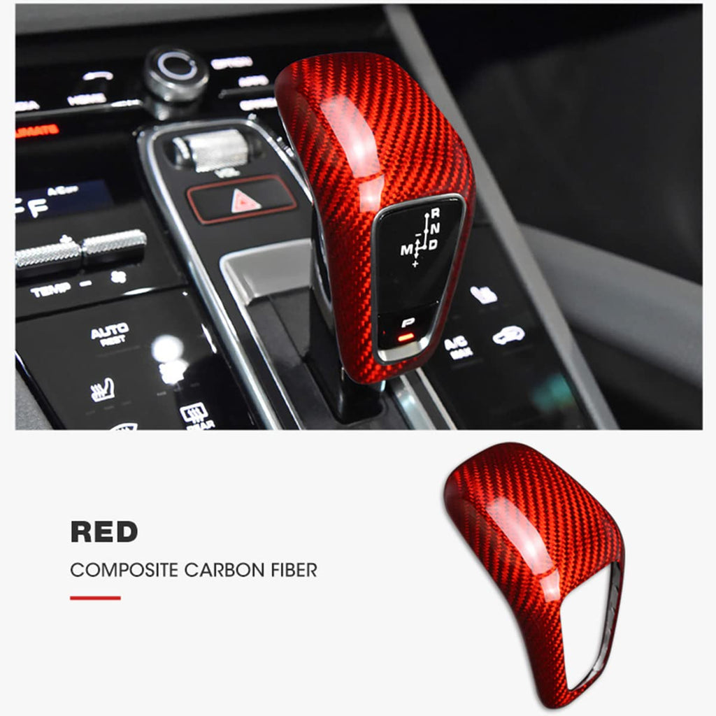 Genuine Red Carbon Fiber Gear Shift Knob Cover Trim for Porsche Cayenne (2018-2022) | Premium Exotic Interior Styling Upgrade - AutoGearHub