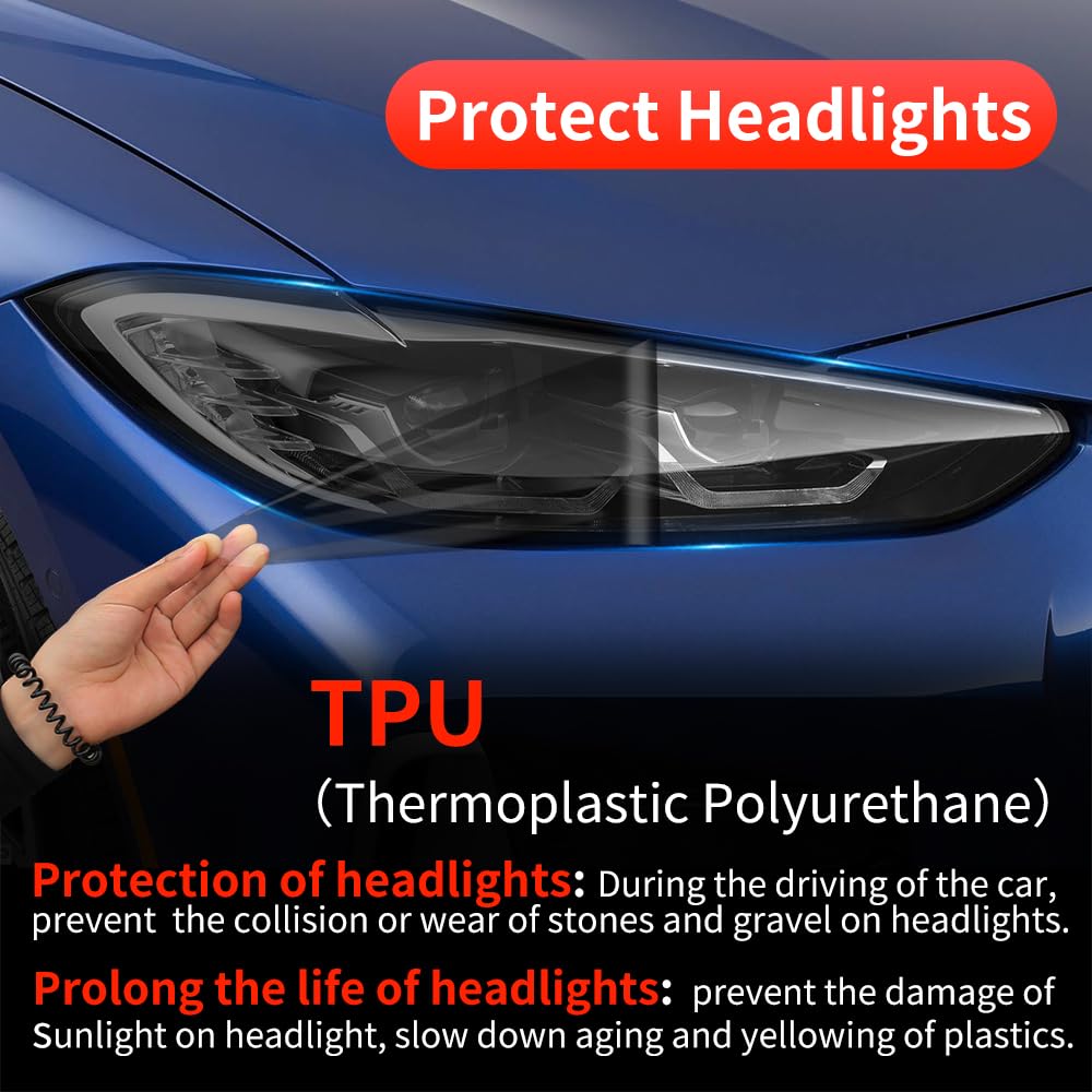Matte Tint TPU Headlight Protective Film for BMW 4 Series / M4 / i4 / Gran Coupe (2021-2026) — Pre-Cut Self-Healing PPF, Smoky Black Vinyl Wrap - Goecice