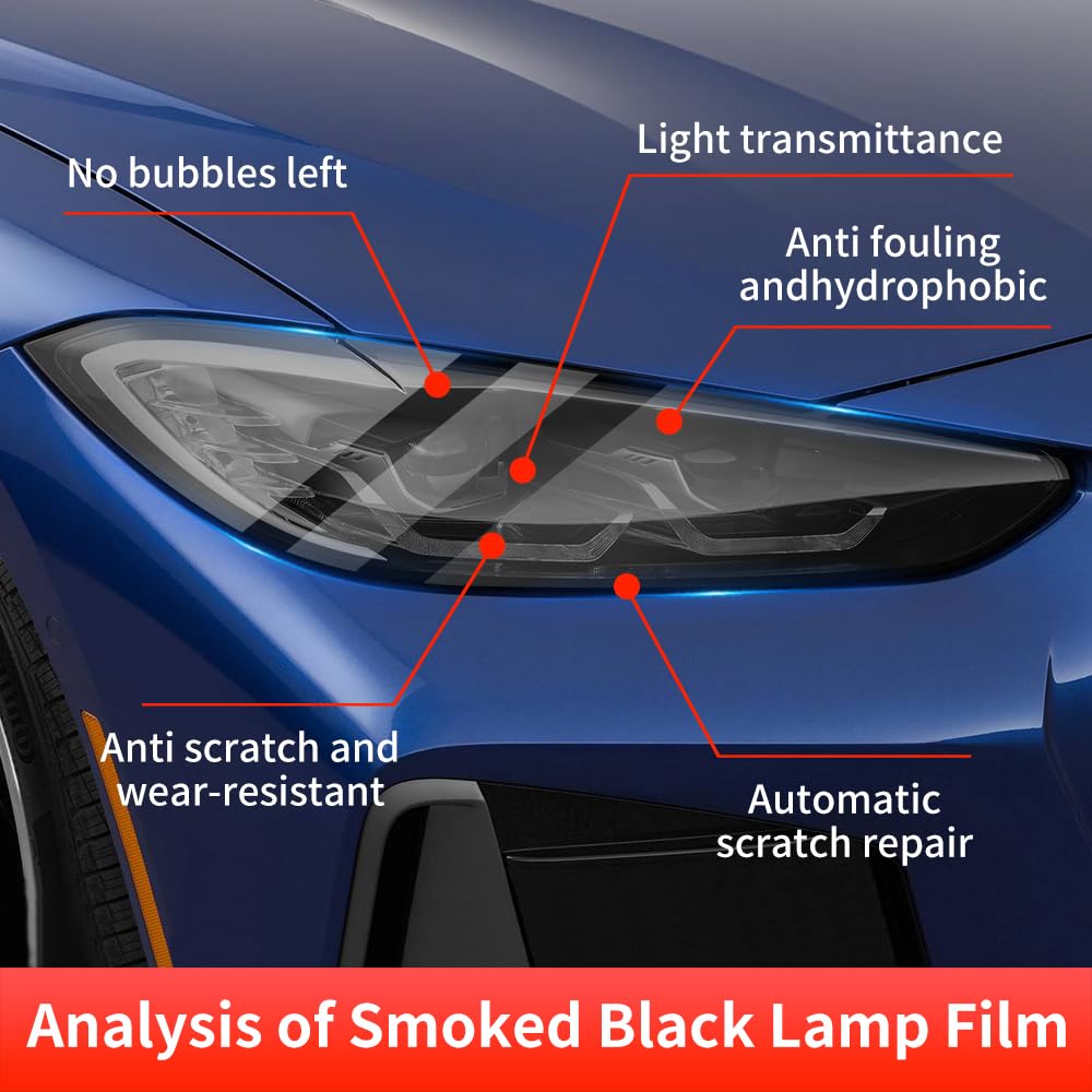 Matte Tint TPU Headlight Protective Film for BMW 4 Series / M4 / i4 / Gran Coupe (2021-2026) — Pre-Cut Self-Healing PPF, Smoky Black Vinyl Wrap - Goecice