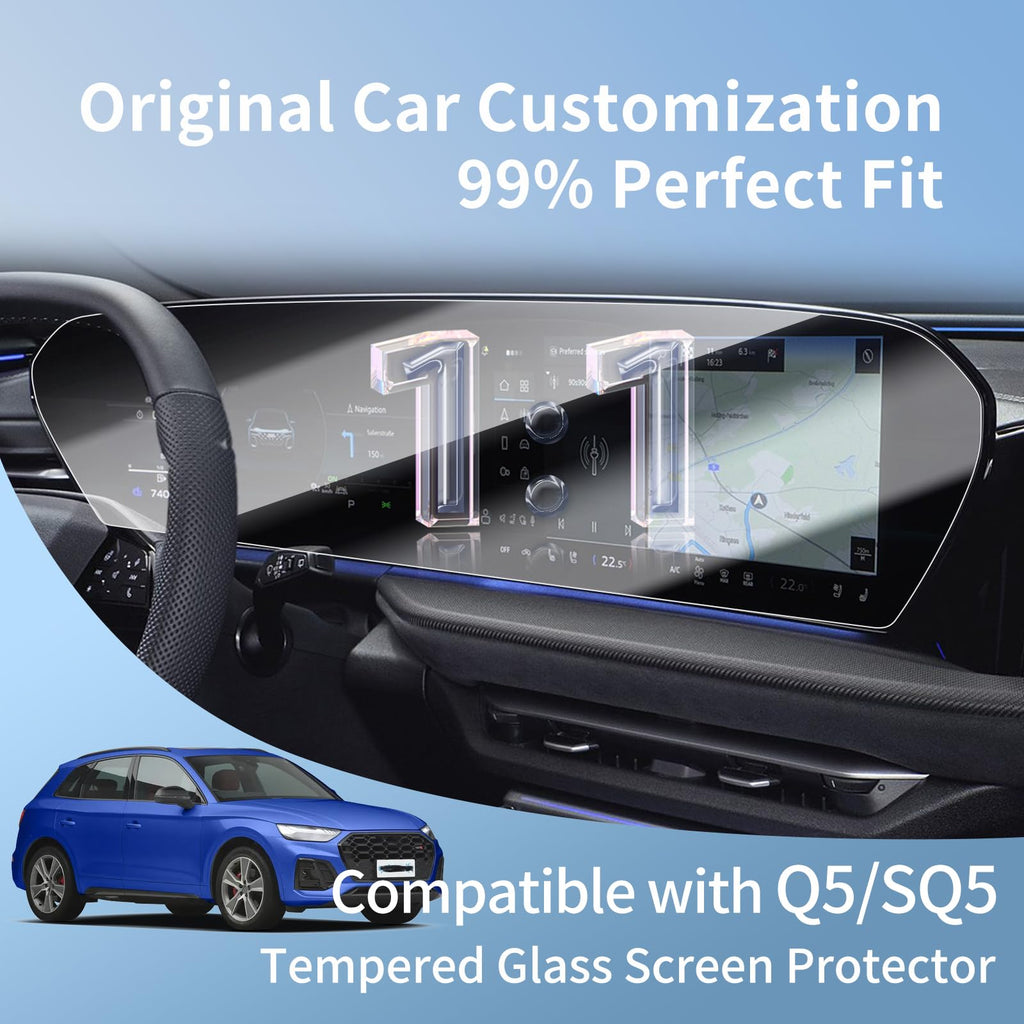 9H Tempered Glass Screen Protector for 2025 2026 Audi Q5 SQ5 Sportback (14.5"+11.9" AIO Set) - AutoGearHub