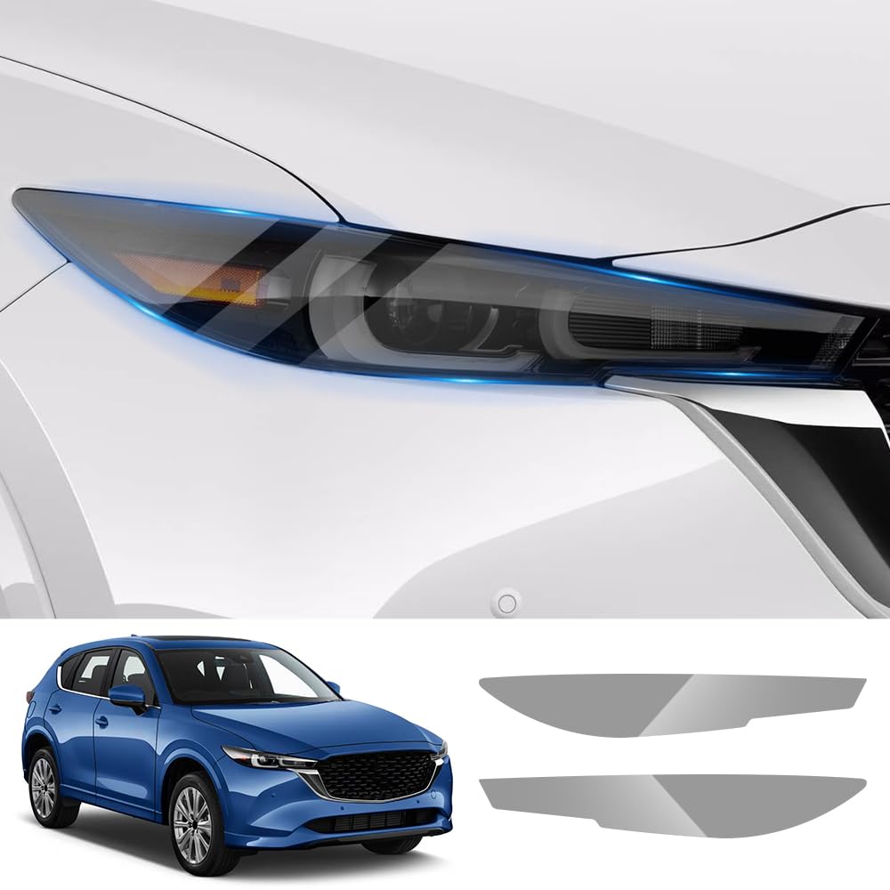 Smoky Matte Black TPU Headlight Protective Film for Mazda CX-5 2017-2021 — Self-Healing Tinted PPF, Pre-Cut Vinyl Wrap, Anti-Yellowing & Scratch Resistant - Goecice