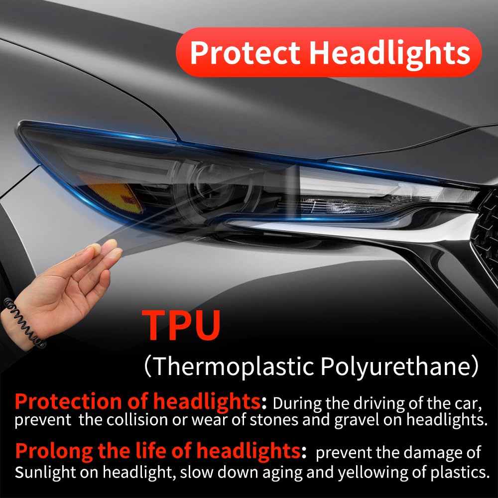 Smoky Matte Black TPU Headlight Protective Film for Mazda CX-5 2017-2021 — Self-Healing Tinted PPF, Pre-Cut Vinyl Wrap, Anti-Yellowing & Scratch Resistant - Goecice