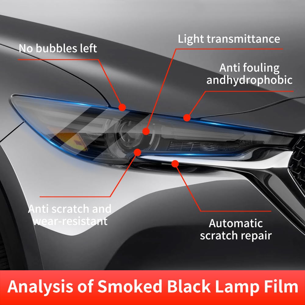 Smoky Matte Black TPU Headlight Protective Film for Mazda CX-5 2017-2021 — Self-Healing Tinted PPF, Pre-Cut Vinyl Wrap, Anti-Yellowing & Scratch Resistant - Goecice