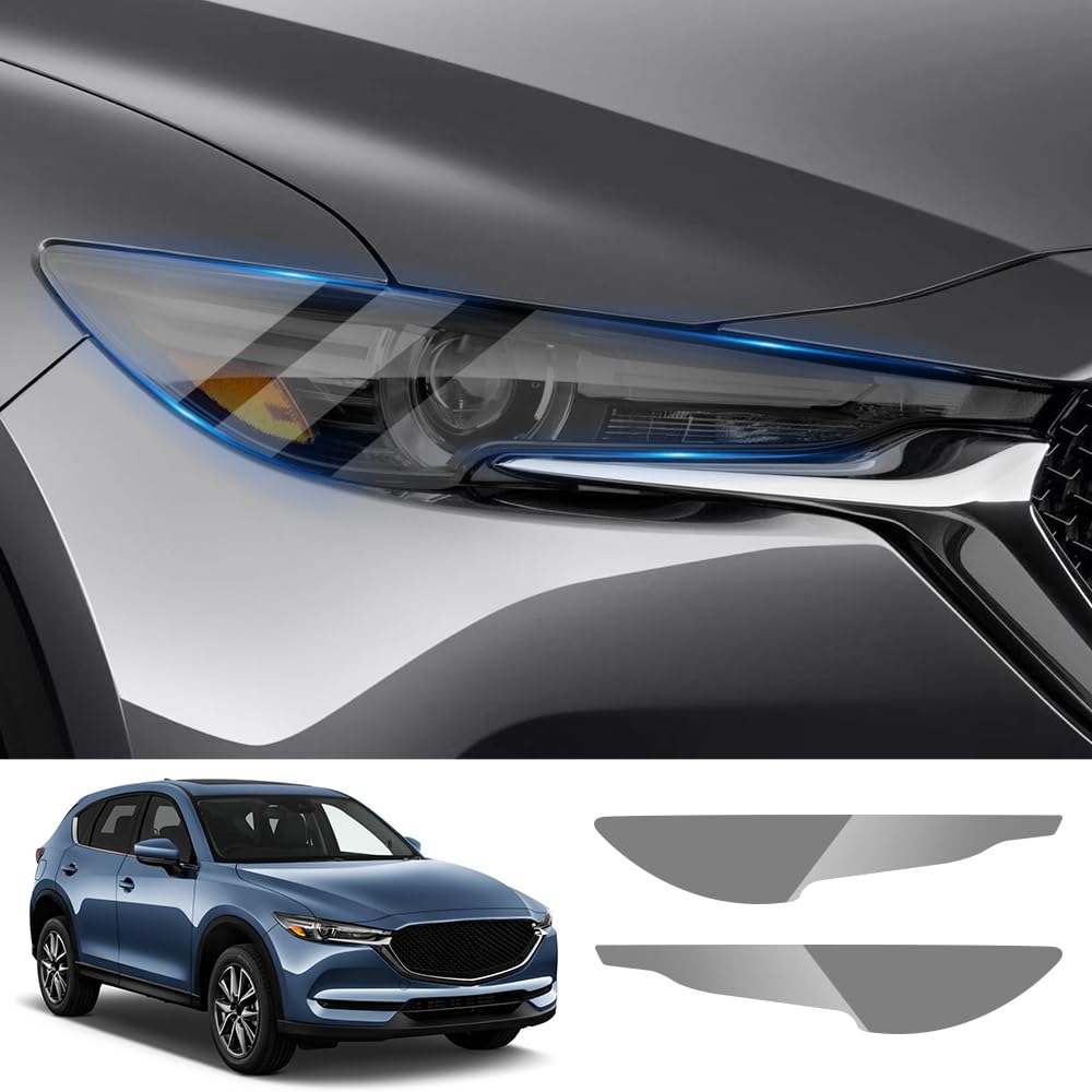 Smoky Matte Black TPU Headlight Protective Film for Mazda CX-5 2017-2021 — Self-Healing Tinted PPF, Pre-Cut Vinyl Wrap, Anti-Yellowing & Scratch Resistant - Goecice