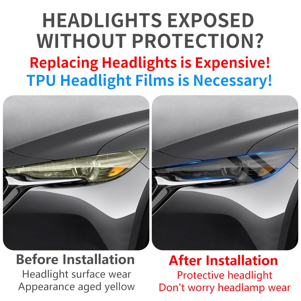 Smoky Matte Black TPU Headlight Protective Film for Mazda CX-5 2017-2021 — Self-Healing Tinted PPF, Pre-Cut Vinyl Wrap, Anti-Yellowing & Scratch Resistant - Goecice